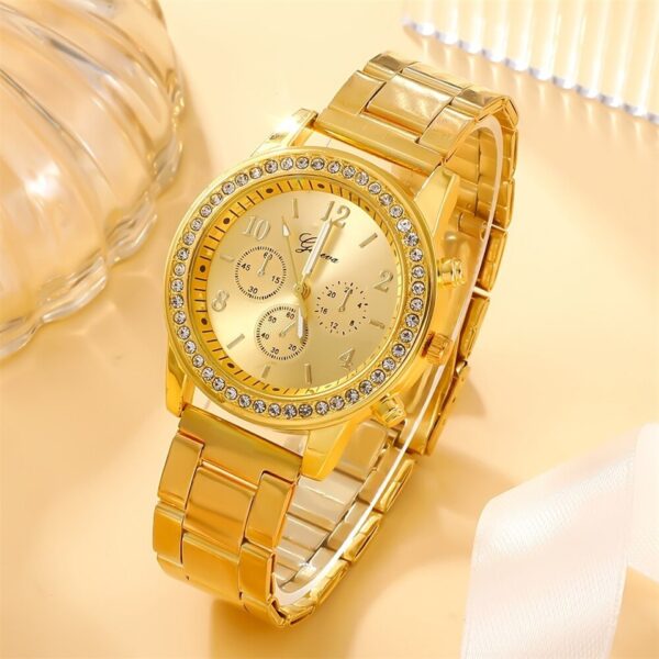 Conjunto de 6 peças de relógio de luxo feminino, anel, colar, brinco - Image 3