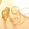 Conjunto de 6 peças de relógio de luxo feminino, anel, colar, brinco - Imagem 4