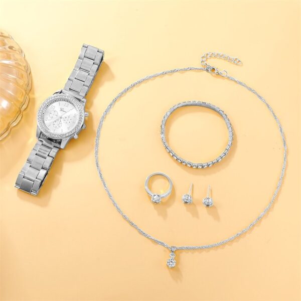 Conjunto de 6 peças de relógio de luxo feminino, anel, colar, brinco - Image 2