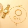 Conjunto de 6 peças de relógio de luxo feminino, anel, colar, brinco - Imagem 2