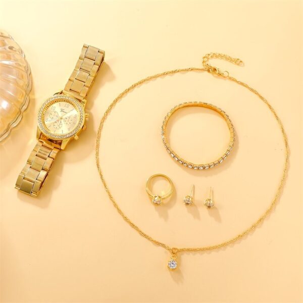 Conjunto de 6 peças de relógio de luxo feminino, anel, colar, brinco - Image 2