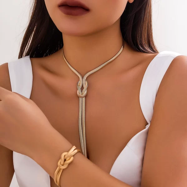 Conjunto de Cordão e Pulseira Feminino Nó torcido - Image 2
