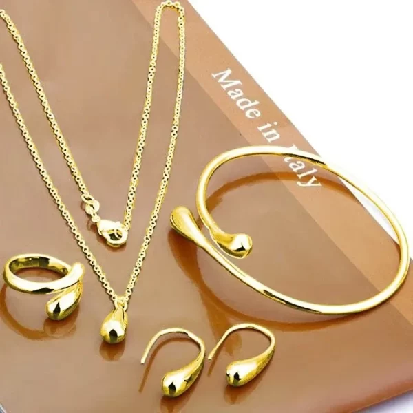Conjunto de joias Feminina de lágrima, anel, colar, pulseira, brincos