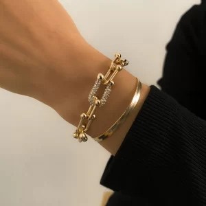 Pulseiras Elegante de metal punk em forma de U bracelete de cristal
