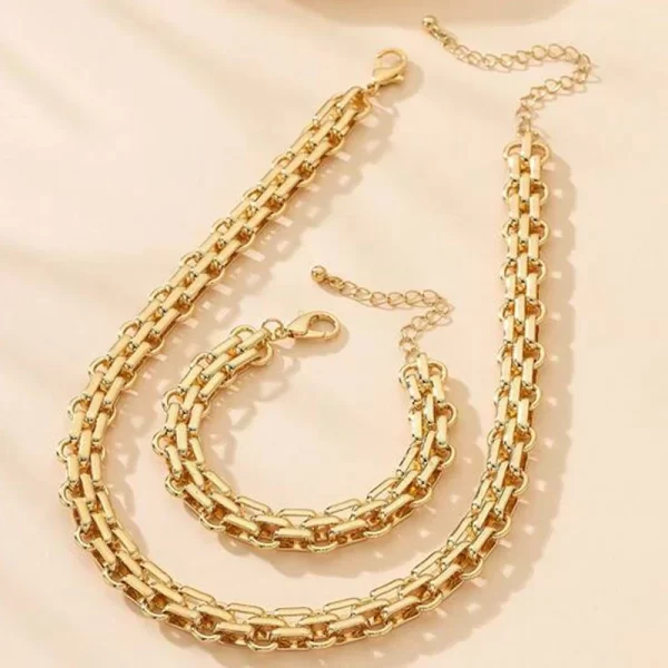 Conjunto de 2 peças de colar de corrente de elos dourados - Image 2