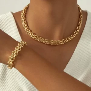 Conjunto de 2 peças de colar de corrente de elos dourados